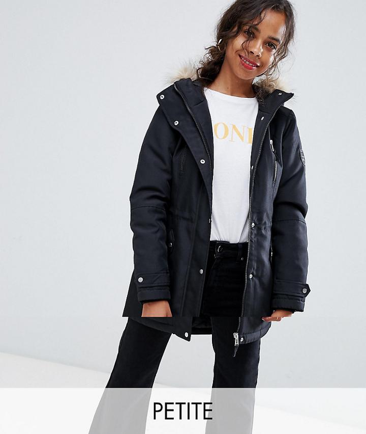 Vero Moda Petite Faux Fur Hooded Parka-black