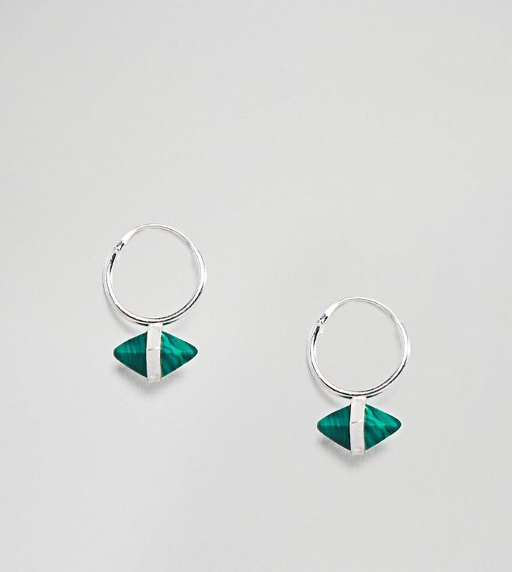 Asos Design Hoop Earrings With Shard Stone In Sterling Silver - Silver