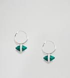 Asos Design Hoop Earrings With Shard Stone In Sterling Silver - Silver