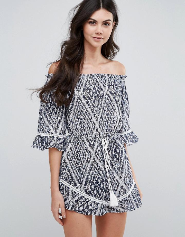 Love & Other Things Off The Shoulder Printed Romper - Multi