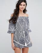Love & Other Things Off The Shoulder Printed Romper - Multi