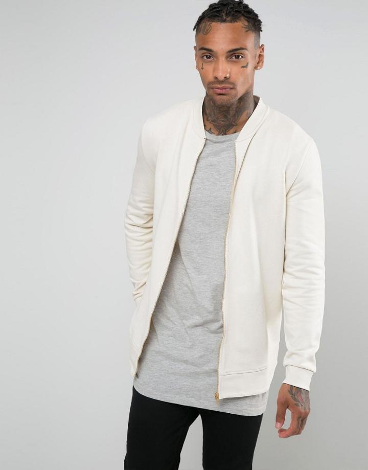 Asos Longline Bomber Jacket In Off White - Beige