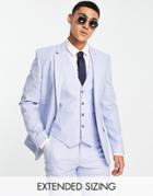 Asos Design Super Skinny Linen Mix Suit Jacket In Blue