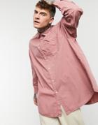 Asos Design Oversized Longline Shirt In Dusky Pink