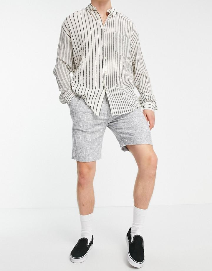 Asos Design Slim Linen Short With Cross Hatch-grey