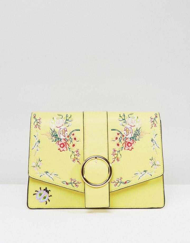 Asos Hero Floral Embroidered Shoulder Bag - Yellow