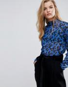 Y.a.s Floral High Neck Top - Blue