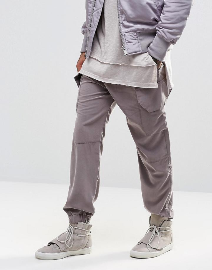 Asos Drop Crotch Joggers In With Cargo Styling - Dark Pink