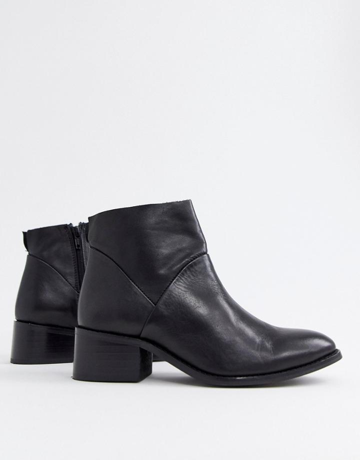 Steve Madden Risen Black Leather Heeled Ankle Boots - Black