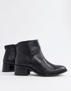 Steve Madden Risen Black Leather Heeled Ankle Boots - Black