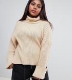 Boohoo Plus Roll Neck Cable Knit Sweater In Camel - Beige