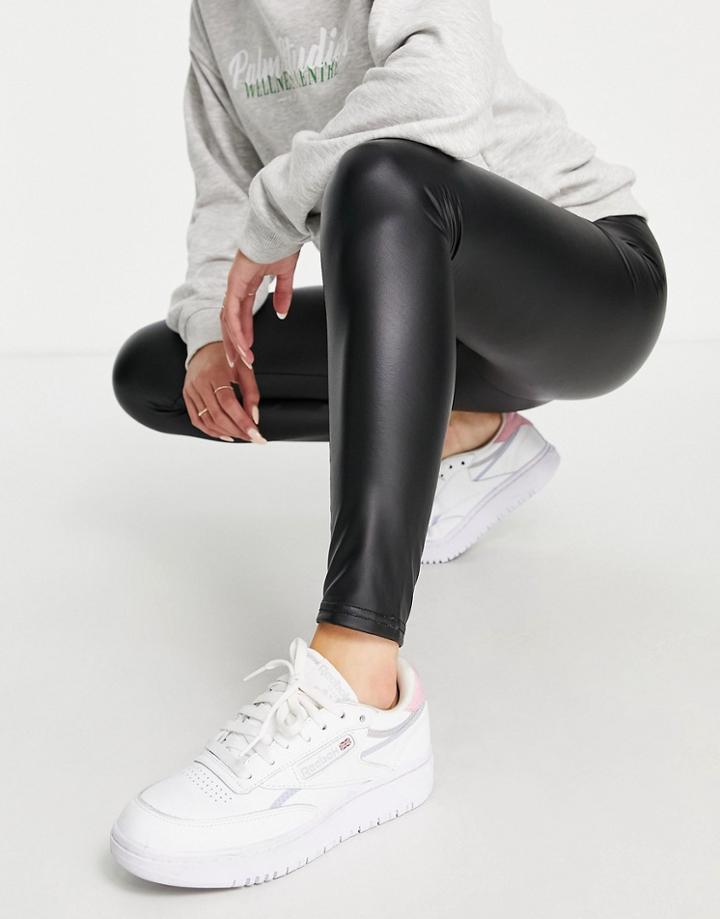Jdy Leather Look Leggings In Black