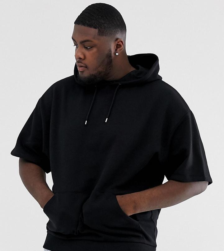 Asos Design Plus Oversized Short Sleeve Hoodie In Black - Black