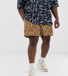 Asos White Plus Two-piece Boxy Shorts In Abstract Print Heavy Crinkle Cotton - Brown