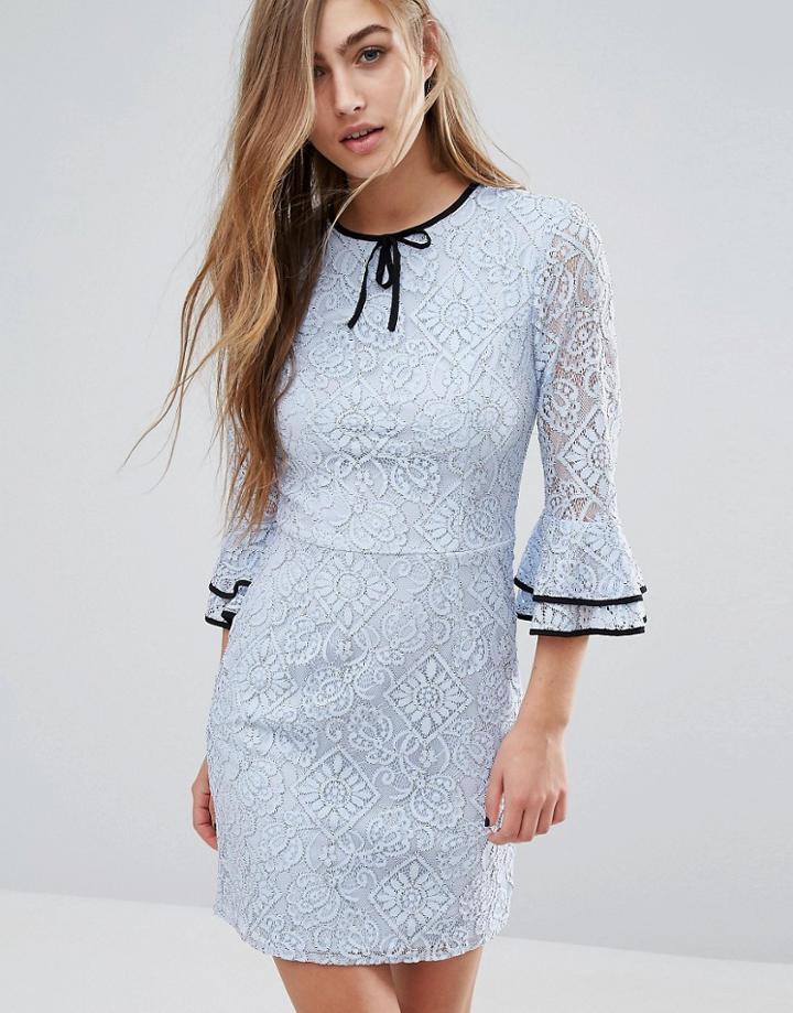 Miss Selfridge Lace Frill Sleeve Dress - Blue