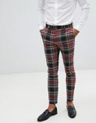 Boohooman Skinny Fit Large Check Suit Pants In Red - Red
