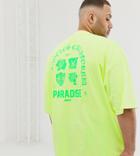Asos Design Plus Oversized T-shirt Washed Neon T-shirt With Neon Green Back Print-yellow