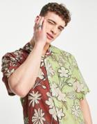 Topman Sheer Floral Shirt In Red And Green Splice-multi