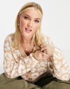 New Look Leopard Print Cardigan In Cream-white