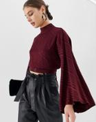 Asos White Jacquard Open Back Top With Wide Sleeves-red