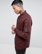 Asos Regular Fit Shirt In Burgundy With Ma1 Sleeve Pocket - Red