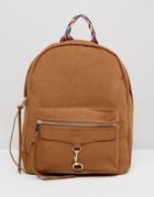 Yoki Fashion Suede Effect Backpack With Geo Patterned Strap - Tan