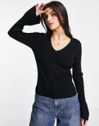 Asos Design V Neck Sweater In Rib In Black