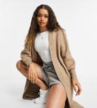 Asos Design Petite Fluffy Maxi Cardi With Volume Sleeves In Taupe-neutral