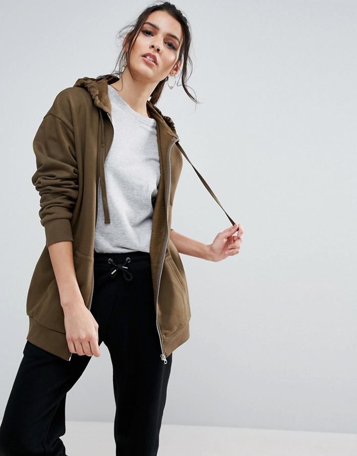 Asos Ultimate Oversized Zip Through Hoodie - Green