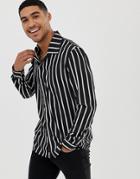Liquor N Poker Revere Collar Shirt With Stripes In Black - Black