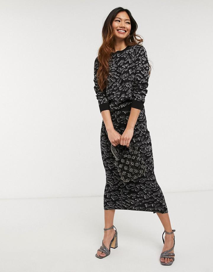 Oasis Intarsia Sweater In Silver Animal-multi