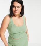 Asos Design Curve Knitted Lounge Crop Top In Light Green - Part Of A Set