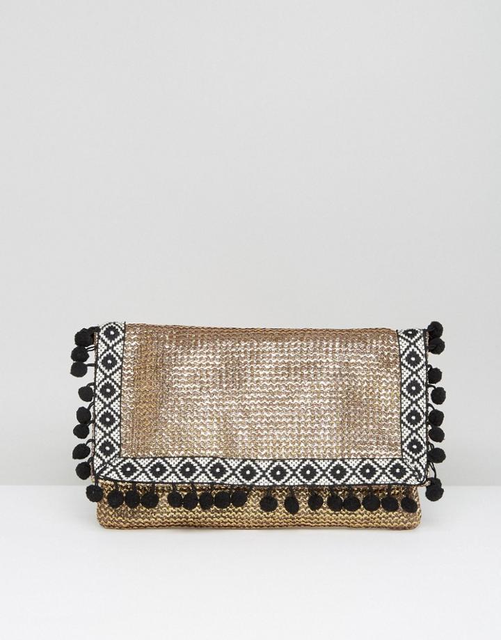 Asos Beach Team Player Glam Weave Clutch Bag - Gold