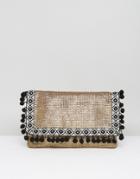 Asos Beach Team Player Glam Weave Clutch Bag - Gold