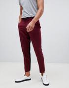 Asos Design Cigarette Crop Pants In Burgundy With Contrast Insert Stripe - Red