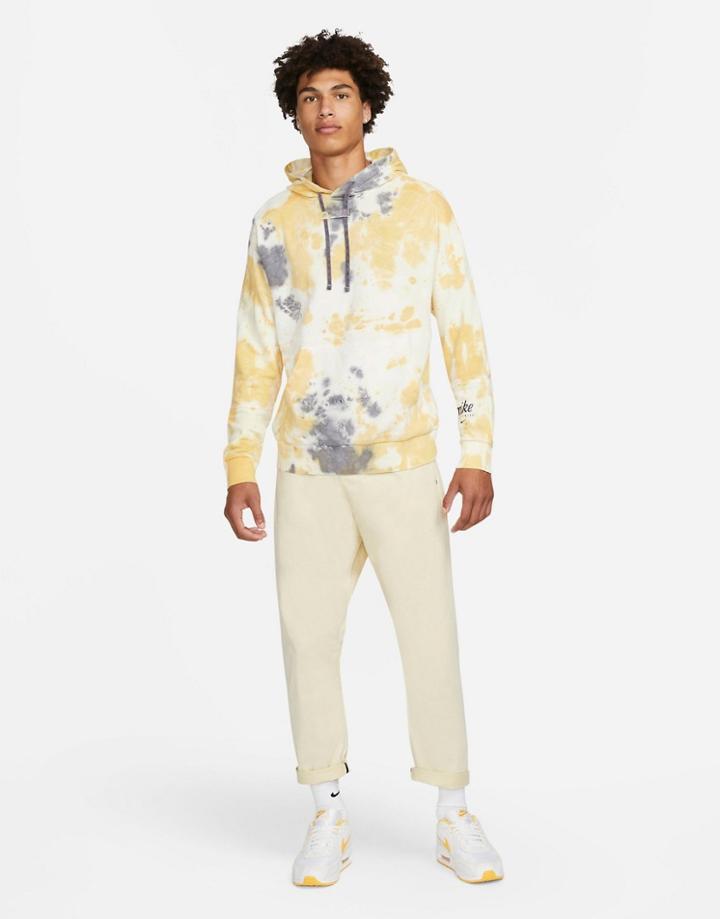 Nike Seasonal Classics Acid Wash Fleece Hoodie In Cream/multi-white