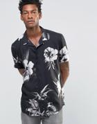 Asos Viscose Shirt With Hawiian Print In Regular Fit - Black