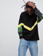 Asos Design Oversized Long Sleeve T-shirt With Marble Panel Sleeves - Black