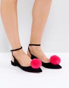 Asos Liquorice Pom Pom Ballet Flats - Black