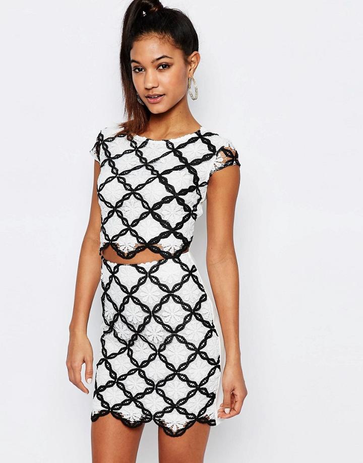 Ariana Grande For Lipsy Lace Crop Top With Scallop Hem - Multi