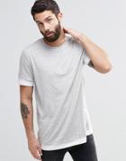 Asos Longline T-shirt With Contrast White Raw Hem And Sleeve Extender