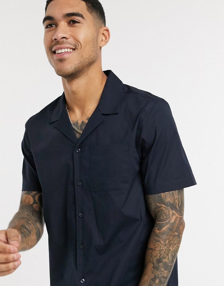 New Look Poplin Revere Short Sleeve Shirt In Navy
