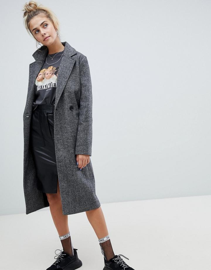 Bershka Herringbone Car Coat In Multi - Multi