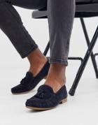 Asos Design Loafers In Navy Suede