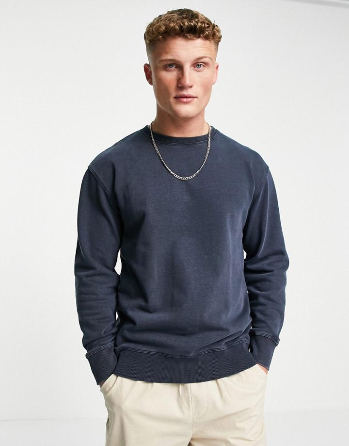 Selected Homme Oversized Sweat In Washed Navy