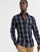 Jack & Jones Premium Window Pane Shadow Check Shirt In Navy