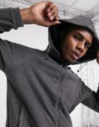 Asos Design Polar Fleece Zip Up Hoodie With Funnel Neck Toggle Details & Badge-grey