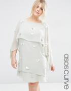 Asos Curve Crop Top Layered Midi Dress With 3d Embellishment - Gray