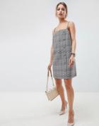 Asos Design Square Neck Mini Dress With Buttons In Check - Multi