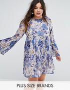 Missguided Plus Floral Pleated Shift Dress - Blue